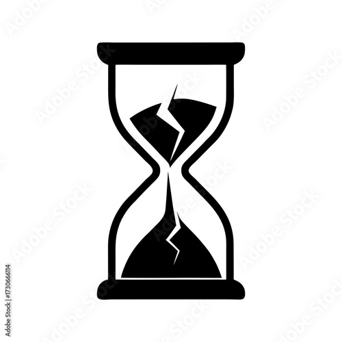 Silhouette cracked hourglass icon broken time concept vector design with white background  