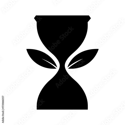 Silhouette hourglass with leaf eco time idea minimal nature symbol vector design with white background  