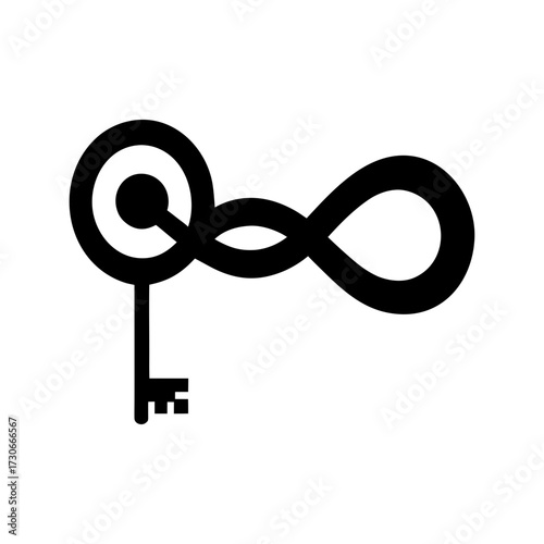 Silhouette key with infinity loop concept endless unlock freedom logo vector design with white background  