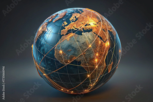 Earth Globe with Global Network Connections and City Lights