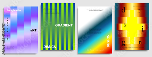 Color trendy gradient design set. Abstract geometric multicolored background mockups with fluid variables shapes, digital pattern. Layout for modern flyer, futuristic banner, poster or cover