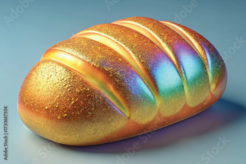 Golden Loaf of Bread with Iridescent Glitter Texture