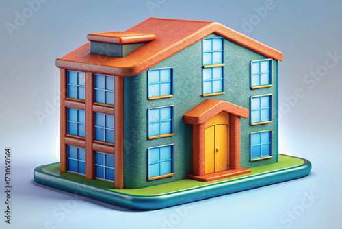 Stylized Cartoon House With Orange Roof home building