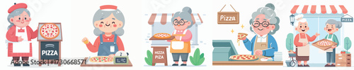 vector of grandma selling pizza