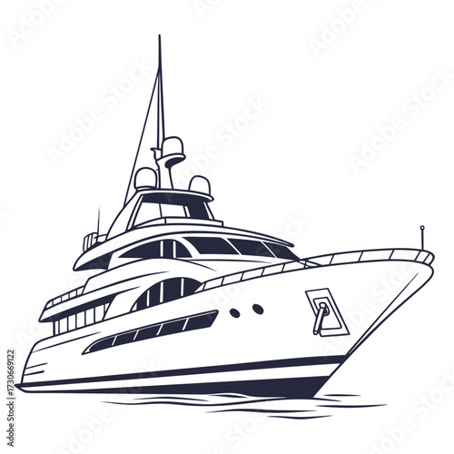 Elegant luxury yacht sailing on the water in a clean line art illustration style