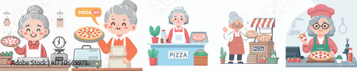 vector of grandma selling pizza
