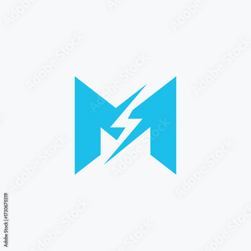 Blue M Letter with Lightning Bolt Logo