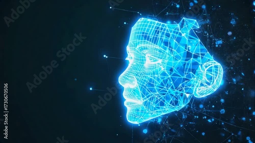 Wireframe Human Head Profile with Digital Network Connections image photo