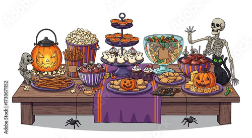 Halloween party treats and decorations, perfect for festive celebrations