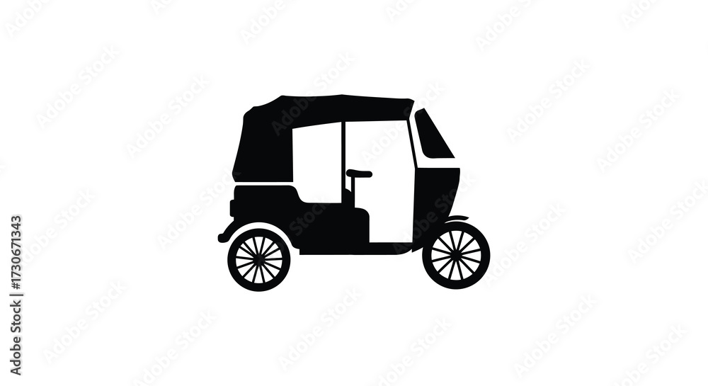 Fototapeta premium Black and white illustration of a classic three wheeled vehicle silhouette