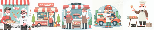 vector of grandpa selling pizza