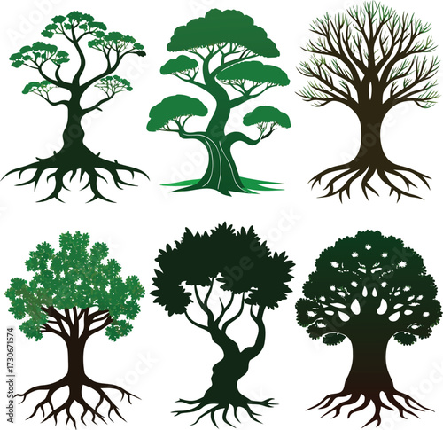 Diverse Tree Silhouettes A Collection of Stylized Arboreal Illustrations