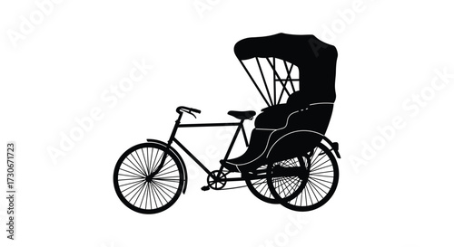 A black silhouette of a vintage rickshaw with a driver inside silhouette