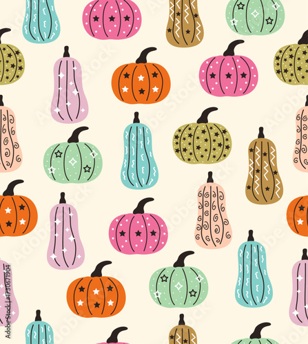 Pumpkin pattern on a light pink background.