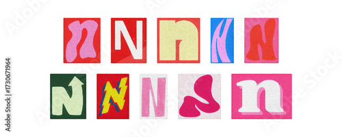 Typography letter N set in diverse styles, cutouts on transparent PNG
