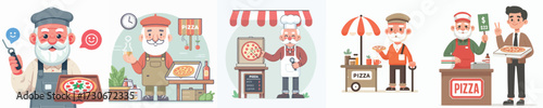 vector of grandpa selling pizza