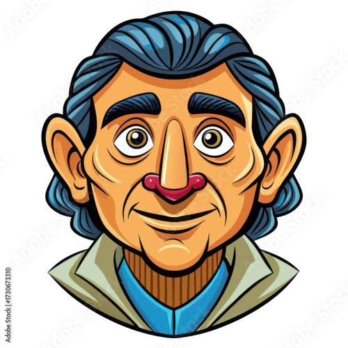 Stylized portrait of a man with expressive eyes and blue hair transparent background