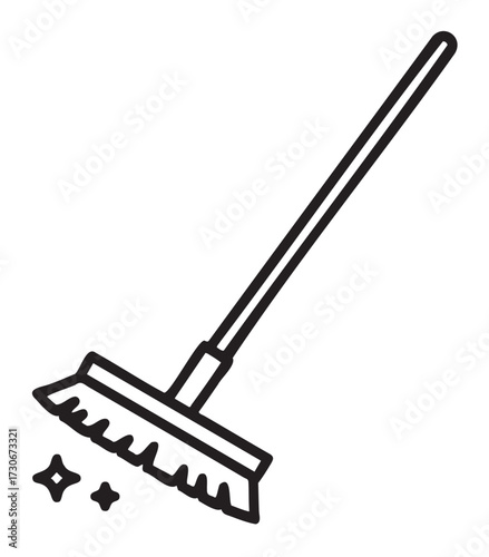 Outline of a simple broom with sparkles for cleaning concepts - stock vector