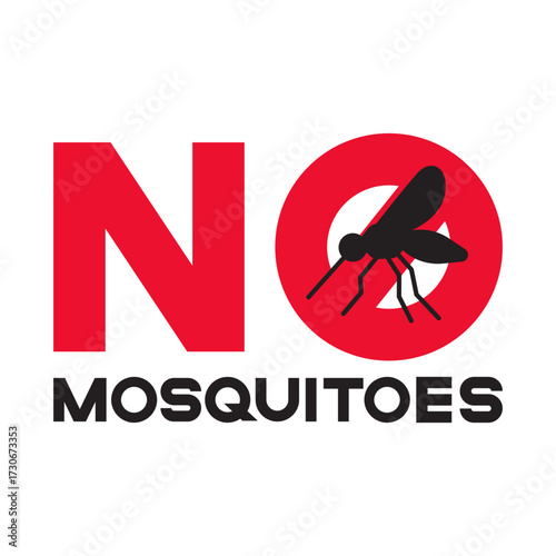 Banner with text "No mosquitoes" and silhouette mosquito vector illustration