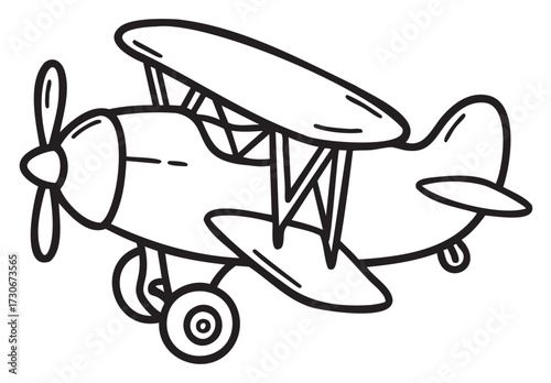 Vintage biplane illustration with classic propeller engine design - stock vector