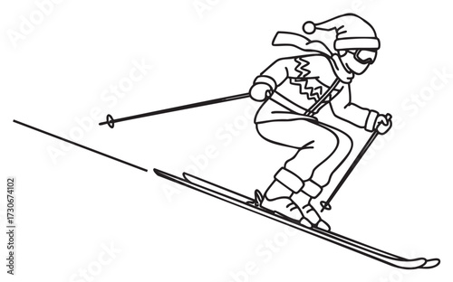 Young caucasian male skiing downhill in winter gear - stock vector