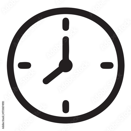 Minimalist black and white clock icon with bold design - stock vector