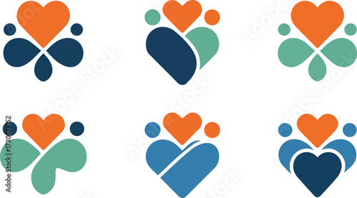Vector art of collection of heart logos with people icons