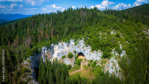 Aerial Drone View of Bijambare Cave in Summer, Bosnia and Herzegovina

