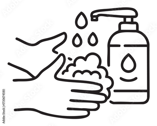 Hand washing hygiene: soap and water droplets outline illustration - stock vector