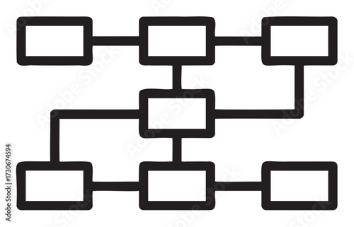 Simple black and white flowchart diagram with rectangular shapes and connectors - stock vector