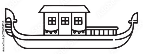 Simple outline of a traditional gondola with cabin and decorative elements - stock vector