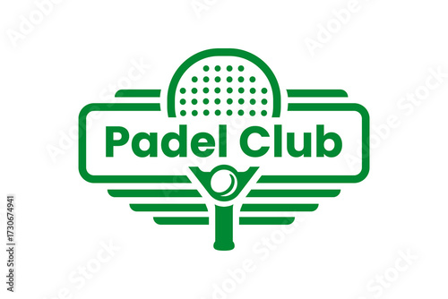 Green logo featuring a padel racket, ball, and the words "Padel Club" on a white background.
