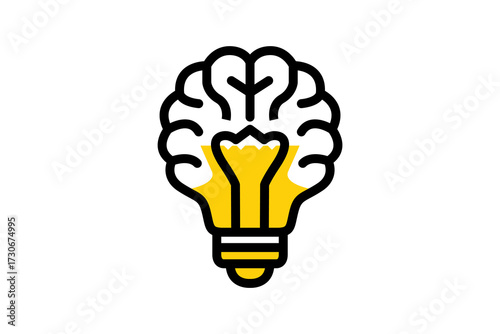 A stylized illustration depicting a brain integrated with a glowing lightbulb, symbolizing ideas.