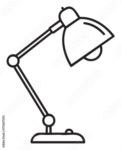 Modern adjustable desk lamp with hinged arm and dome shade - stock vector