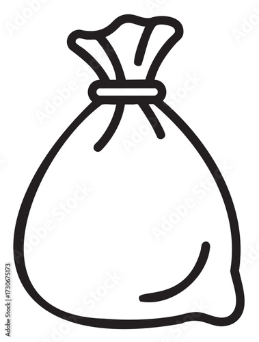 Simple black and white outline of a drawstring bag - stock vector