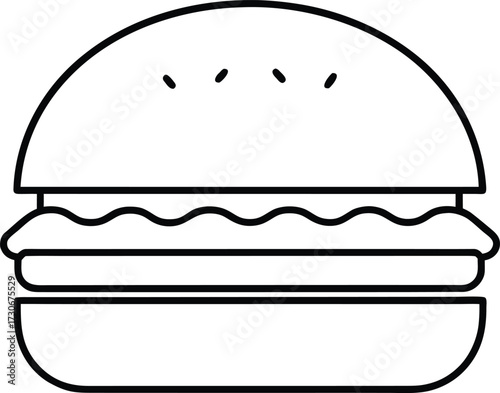 Simple Black and White Outline Icon of a Classic Hamburger