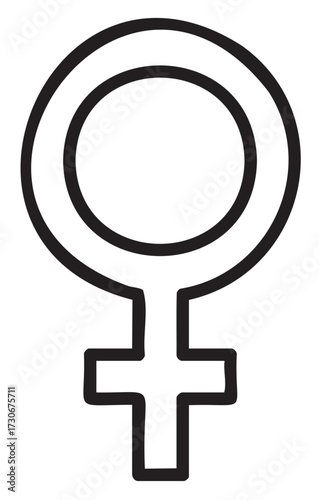 Feminine symbol: female gender icon in bold black outline - stock vector