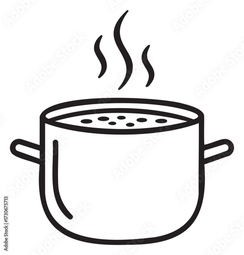 Steaming pot icon with hot soup and handles - stock vector
