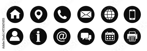 Contact information icons for business card and website, communication symbols