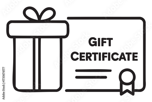 Gift certificate with ribboned box icon for special occasions - stock vector