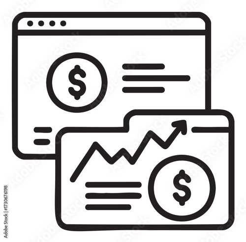 Financial growth charts with dollar symbols on web pages - stock vector