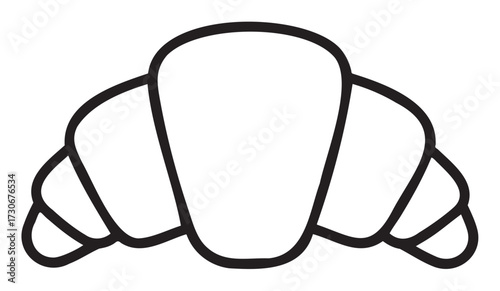 Outline drawing of a croissant with simple black lines for coloring - stock vector