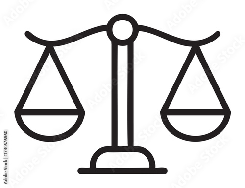 Minimalist black and white icon of uneven balance scales - stock vector