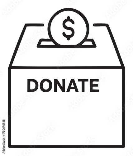 Simple donation box with coin illustration for charity and fundraising concept - stock vector