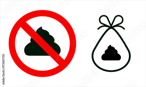 No dog poop allowed warning symbol and waste bag