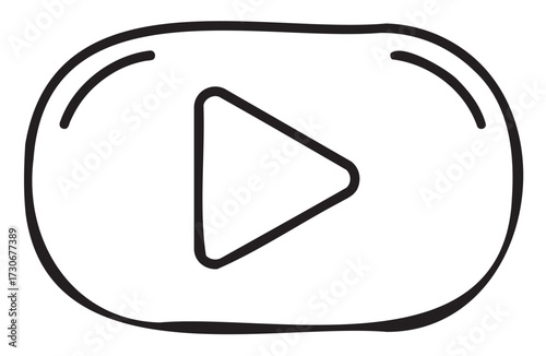 Simple hand-drawn youtube play button icon in black and white - stock vector