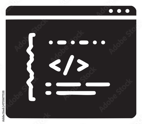 Web development icon featuring code on browser window with html brackets - stock vector
