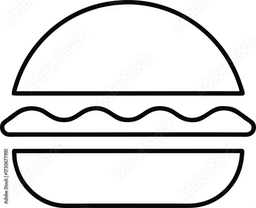 Simple Line Art Icon of a Hamburger, Representing Fast Food and Casual Dining