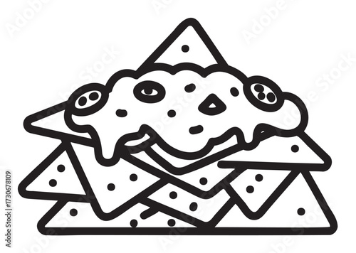 Black and white nachos with cheese and jalapeños illustration - stock vector