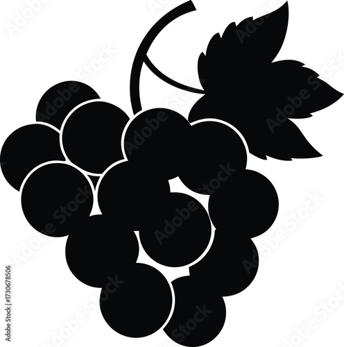 Grapes Silhouette, Bunch of Grapes Vector, Grapes with Leaf Silhouette, Vineyard Grapes Silhouette Icon